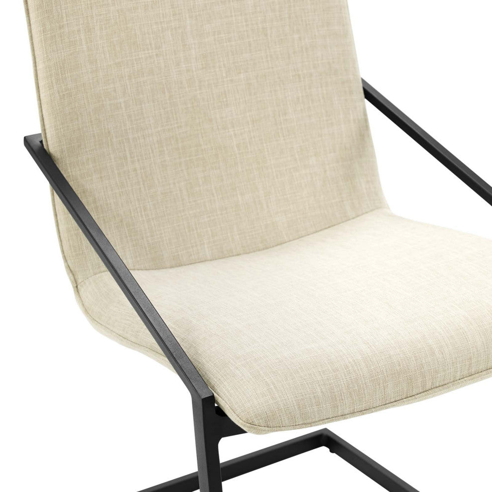 Side Dining Chair, Set of 2, Fabric, Metal, Black Beige, Cafe Bistro Restaurant