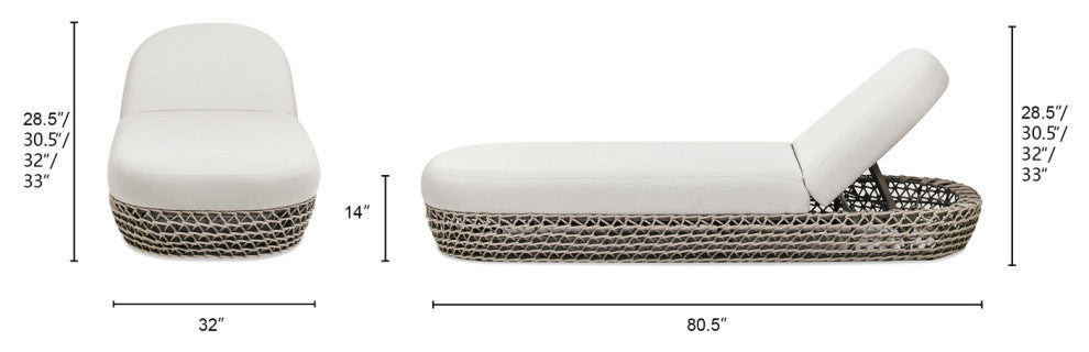 Willow 80.5" Outdoor Patio Chaise Lounger, Adjustable Backrest, Wheat Beige Axroma Olefin
