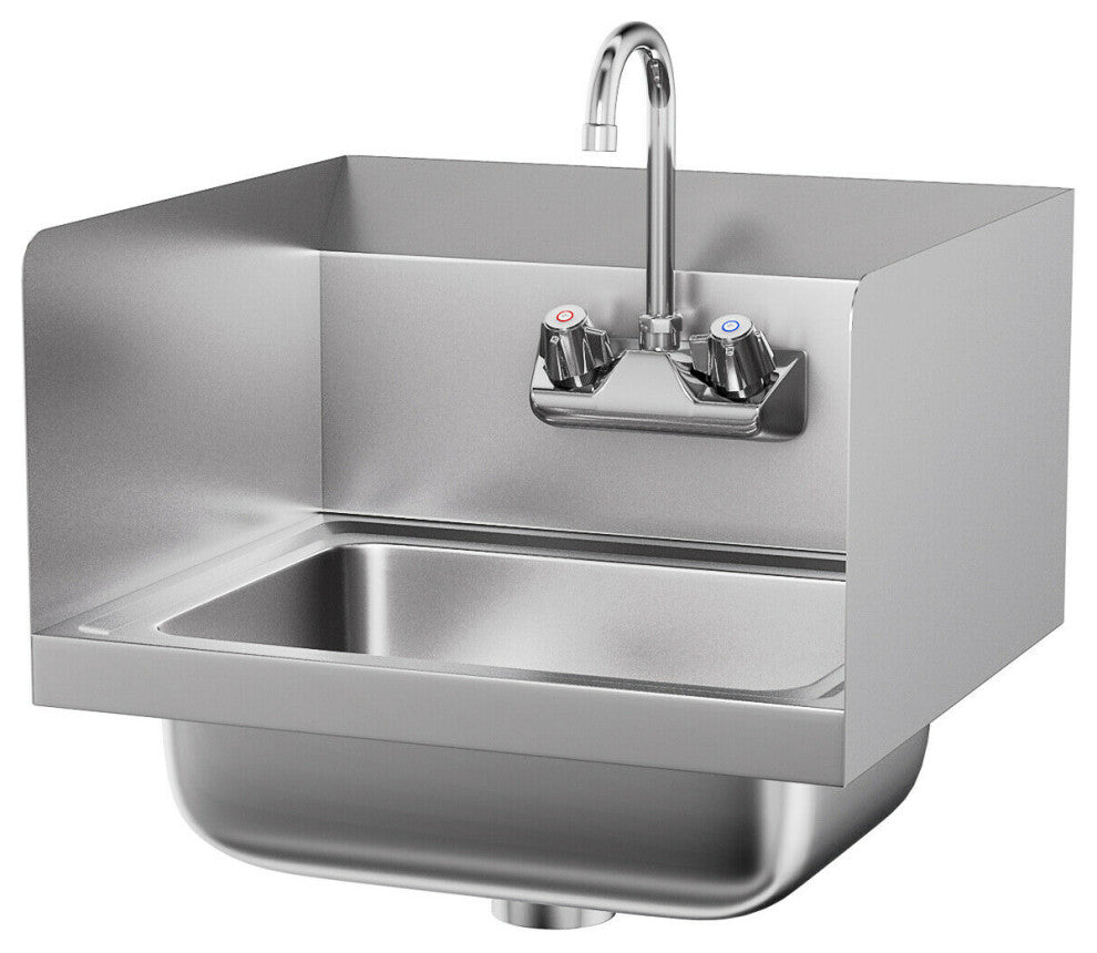 Costway Stainless Steel Hand Washing Sink NSF with Faucet and Side Splashes