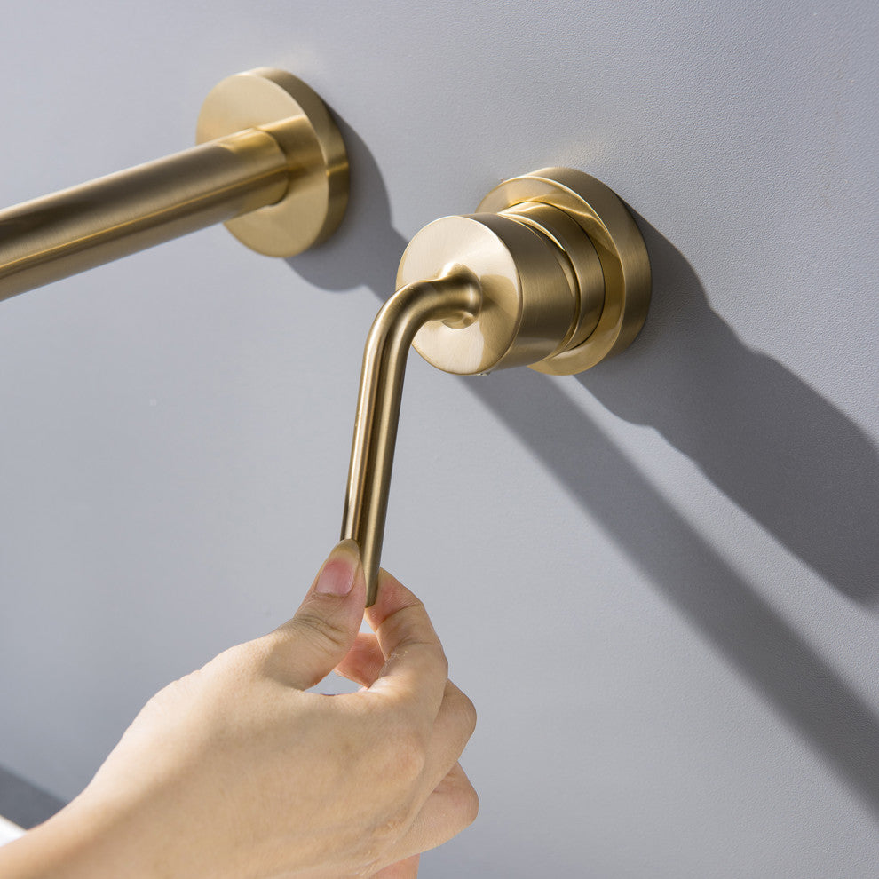 Single Handle Wall Mount Bathroom Faucet, Brushed Gold