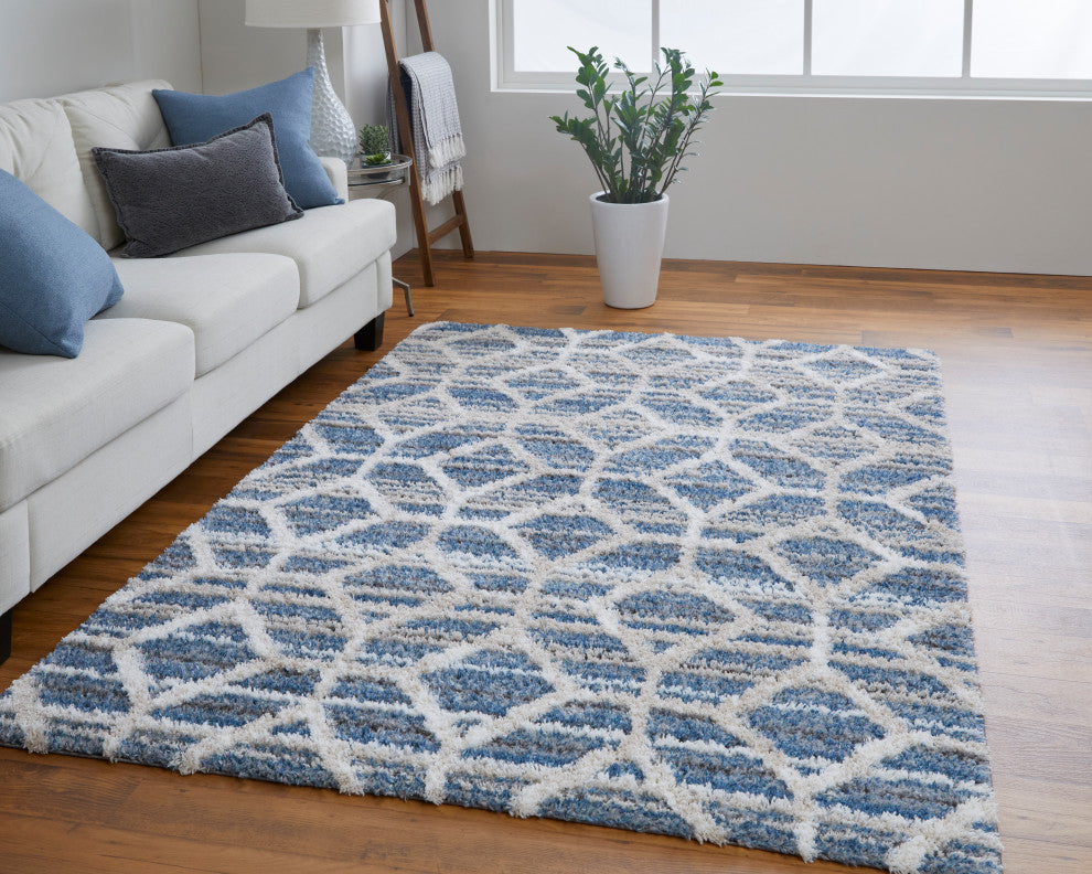 Weave & Wander Caide Contemporary Rug, Blue, 10'x14'