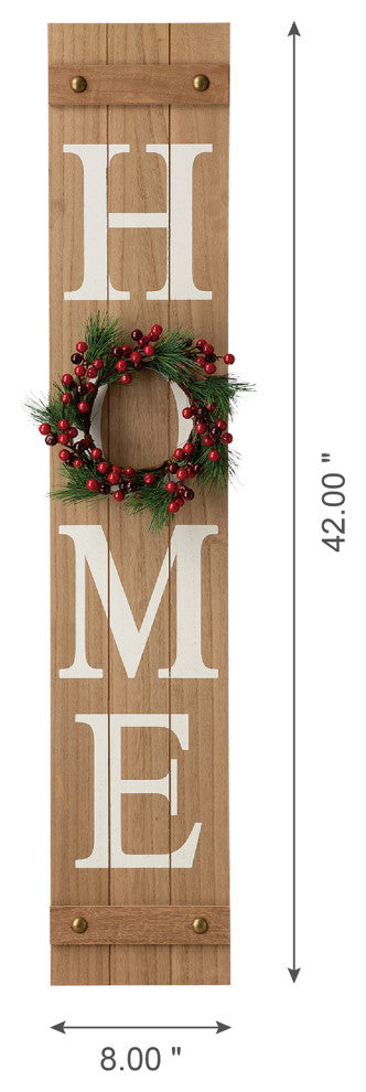 42"H Christmas Wooden "HOME" Porch Sign With Wreath