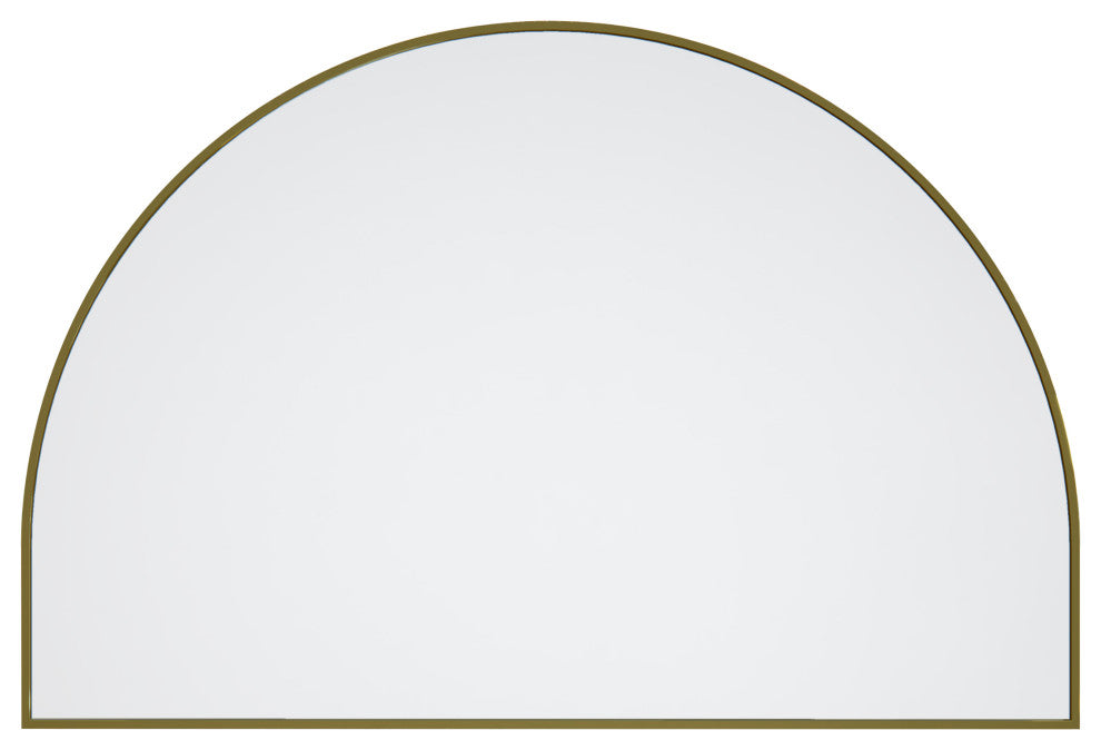 48" W X 32" H Arch Shape Stainless Steel Framed Mirror, Satin Brass