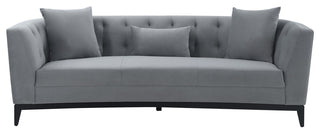 Melange Gray Velvet Sofa with Black Wood Base