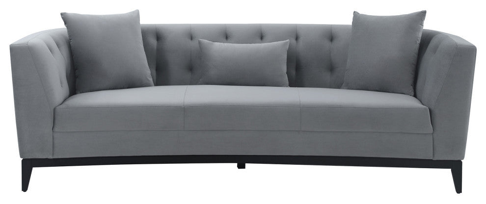 Melange Gray Velvet Sofa with Black Wood Base