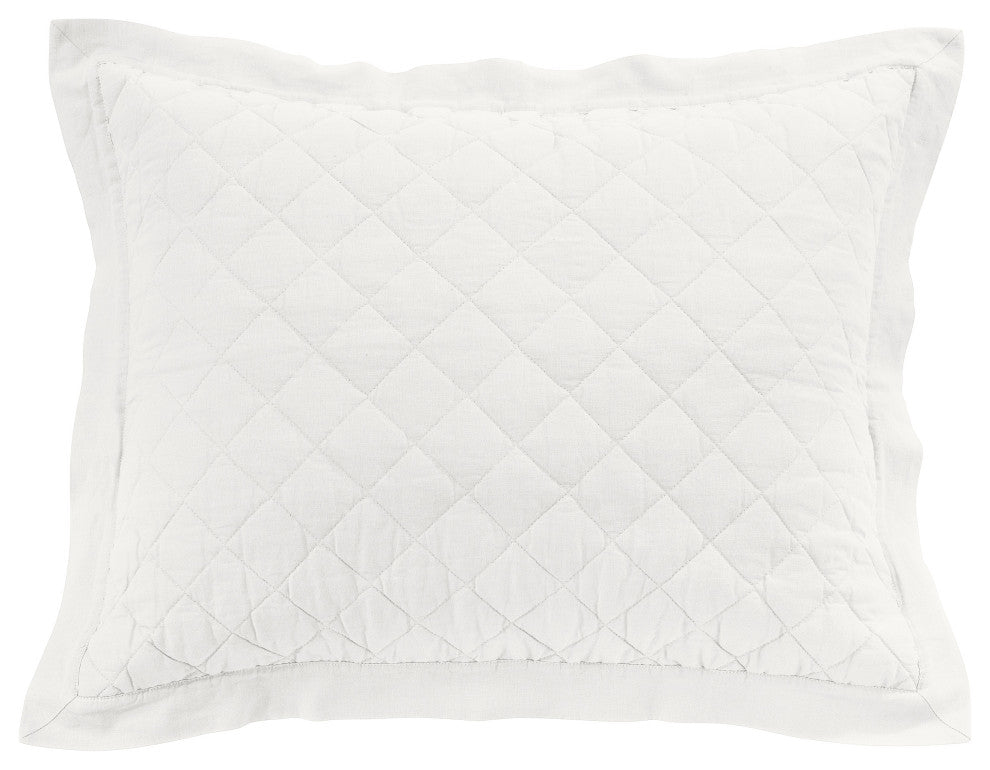 Linen Cotton Diamond Quilted Pillow Sham, 1 Piece, Vintage White, King