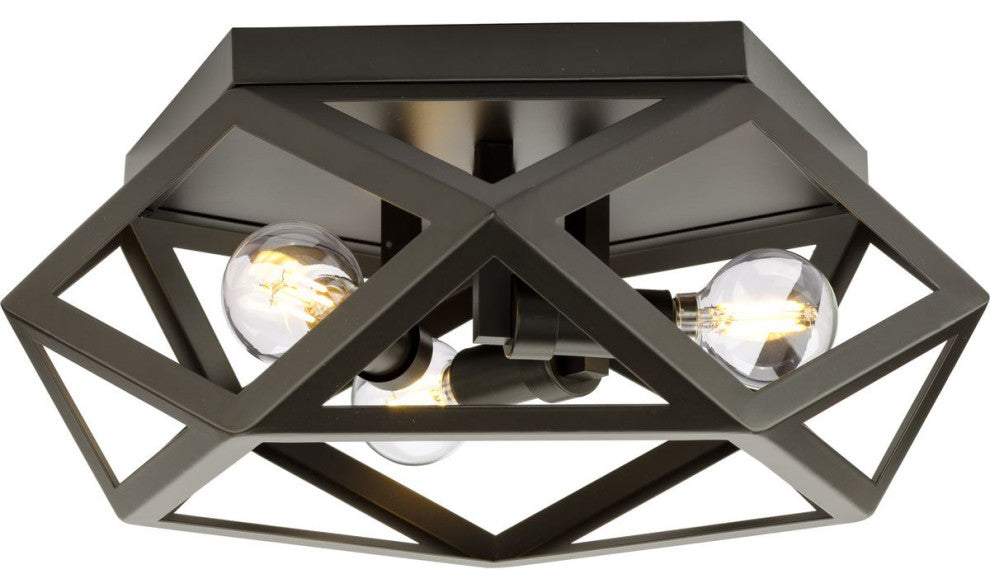 Saucedo Collection Three-Light Architectural Bronze Modern 14.6" Flush Mount
