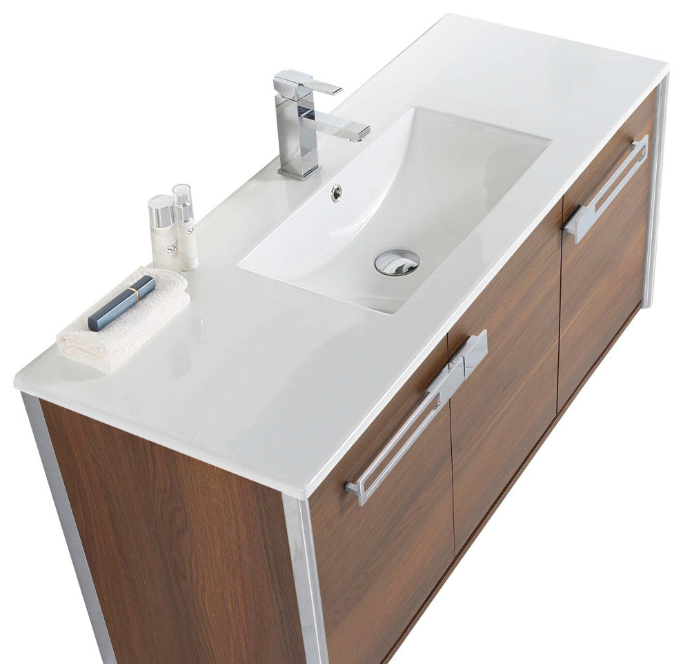 Oakville Wall Mount Bathroom Vanity, Walnut Ebony, 48", Chrome Hardware