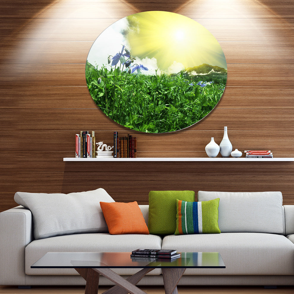 Sunny Meadow With Green Grass, Landscape Disc Metal Wall Art, 11"