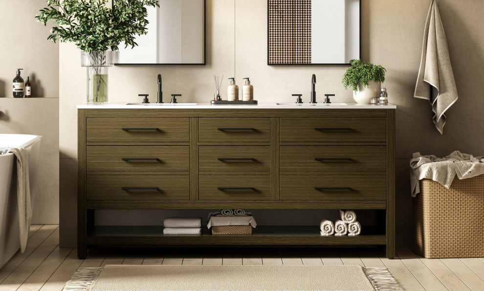 Home Living 72" Double Bathroom Vanity, Chestnut Brown