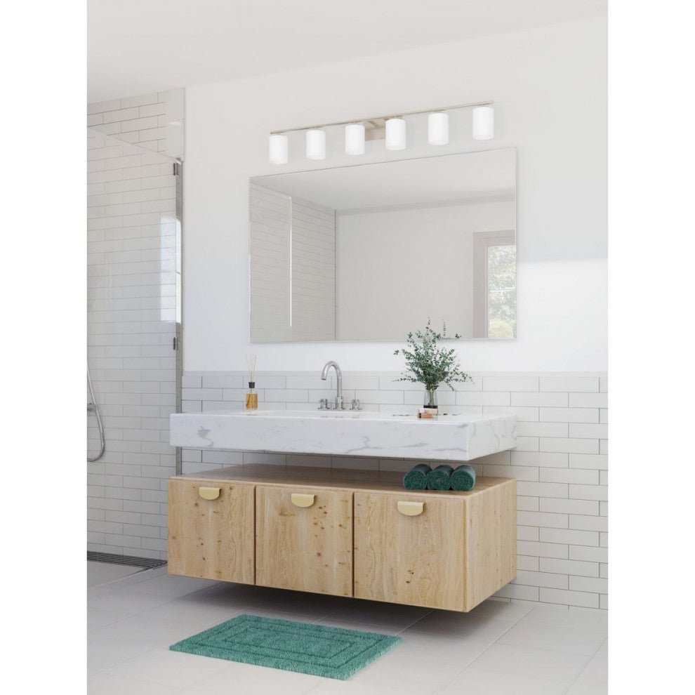 Replay Collection 48" 6-Light Brushed Nickel Etched Glass Bath Vanity Light