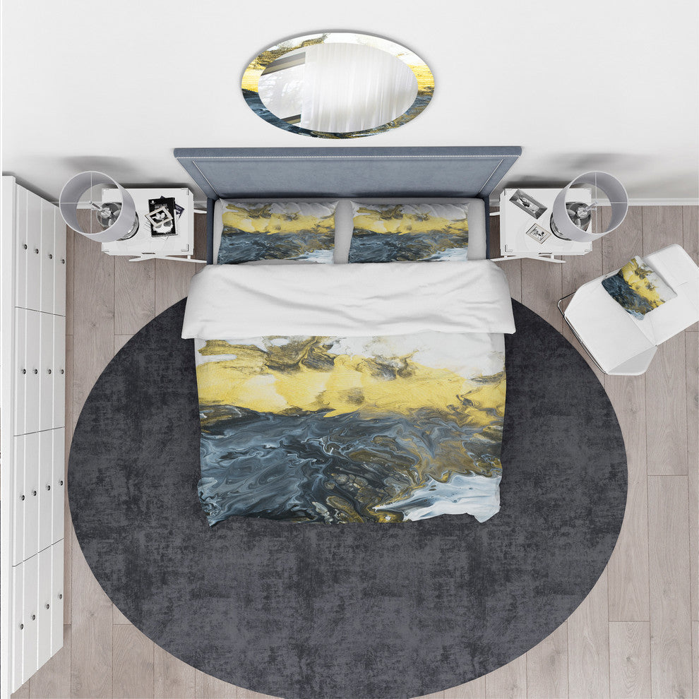 Gray Yellow and White Marble Composition Mid-Century Bedding, Twin
