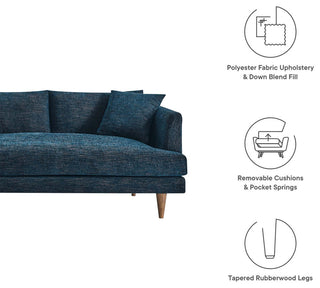 Zoya 3 Piece Down Filled Overstuffed Sectional Sofa, Heathered Weave Azure