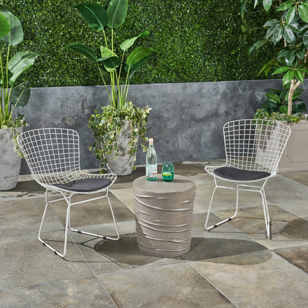 GDF Studio 3-Piece Anessa Outdoor Iron and  Concrete Chat Set, Black and Gray