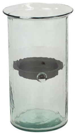 Classic Medium 10" Tall Glass Hurricane Rustic Pillar Candle Holder Textured