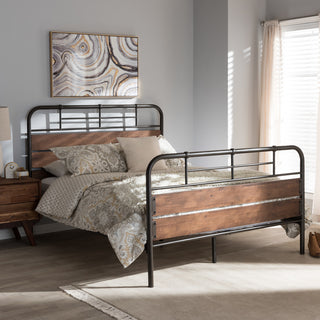 Monoco Industrial Black Finished Metal Coco Brown Wood Full Size Platform Bed