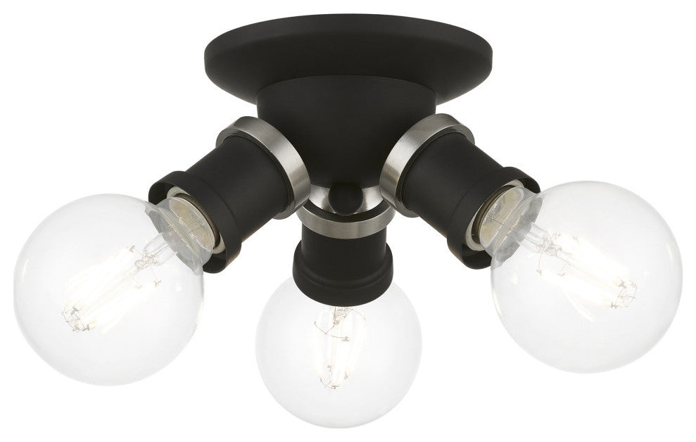 Lansdale 3 Light Black With Brushed Nickel Accents Flush Mount