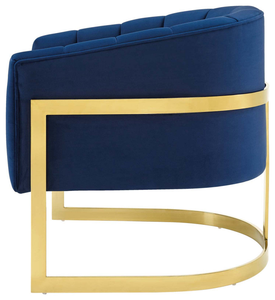 Lounge Accent Side Chair Armchair, Velvet Fabric Metal Steel, Navy Blue