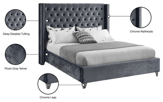Ames Velvet Bed, Gray, King