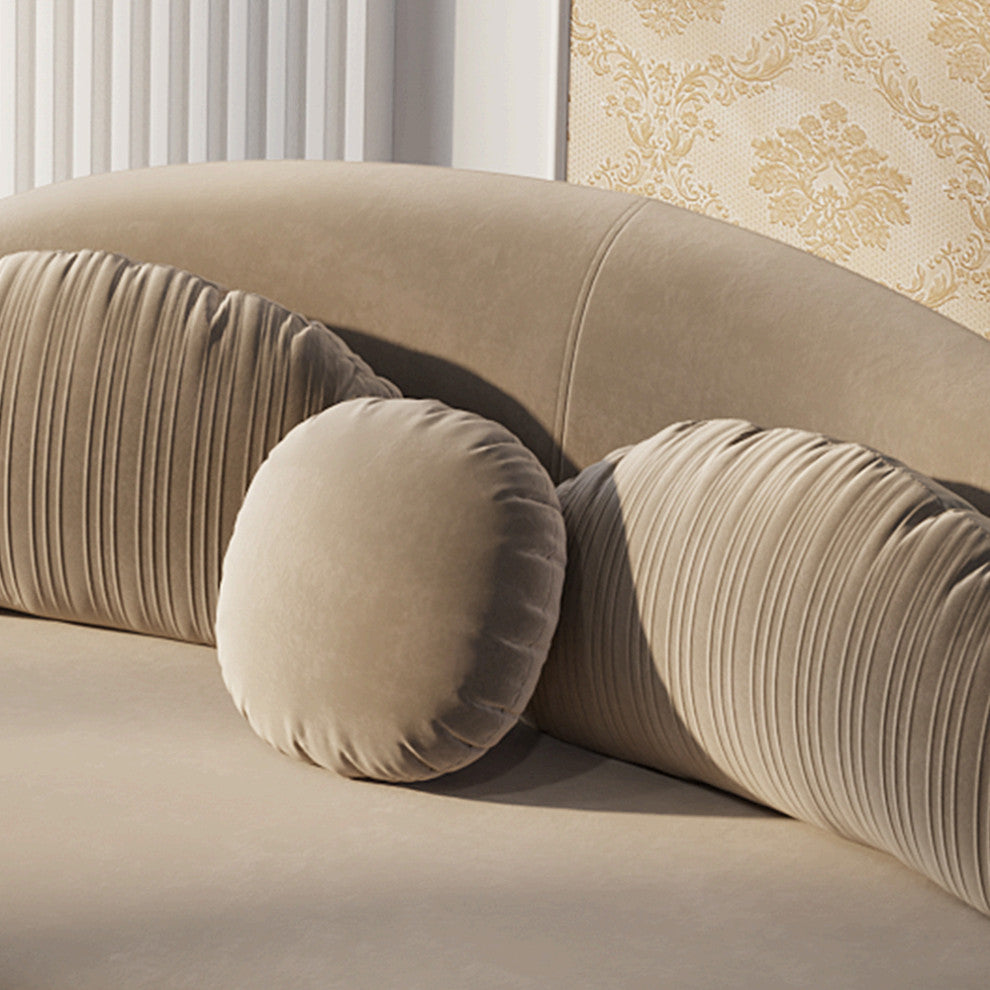 Khaki 4 Pieces Curved Sectional Modular Sofa Velvet Upholstered with Ottoman