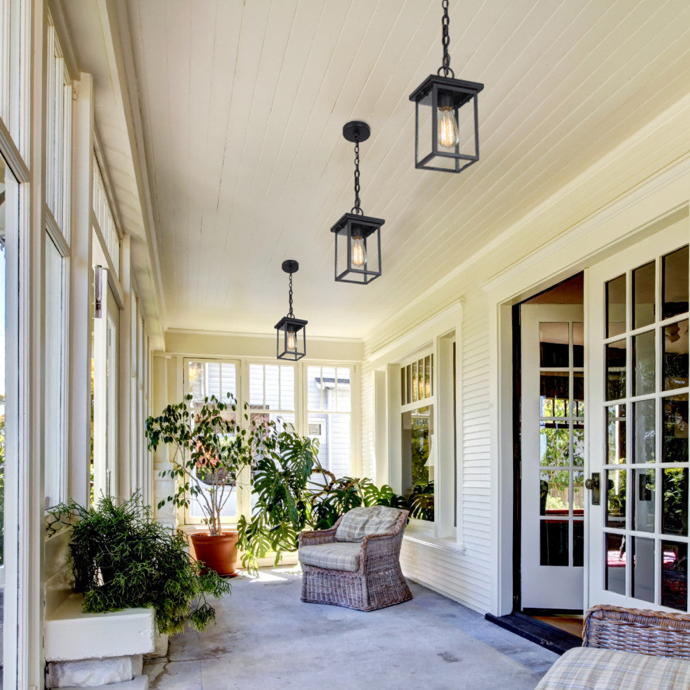 LNC Transitional 1-Light Black Square Outdoor Lighting, Single Pendant