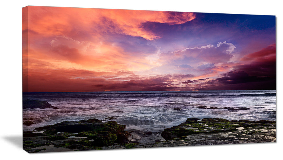 "Rocky Coast With Dramatic Sky" Seashore Canvas Wall Art, 32"x16"