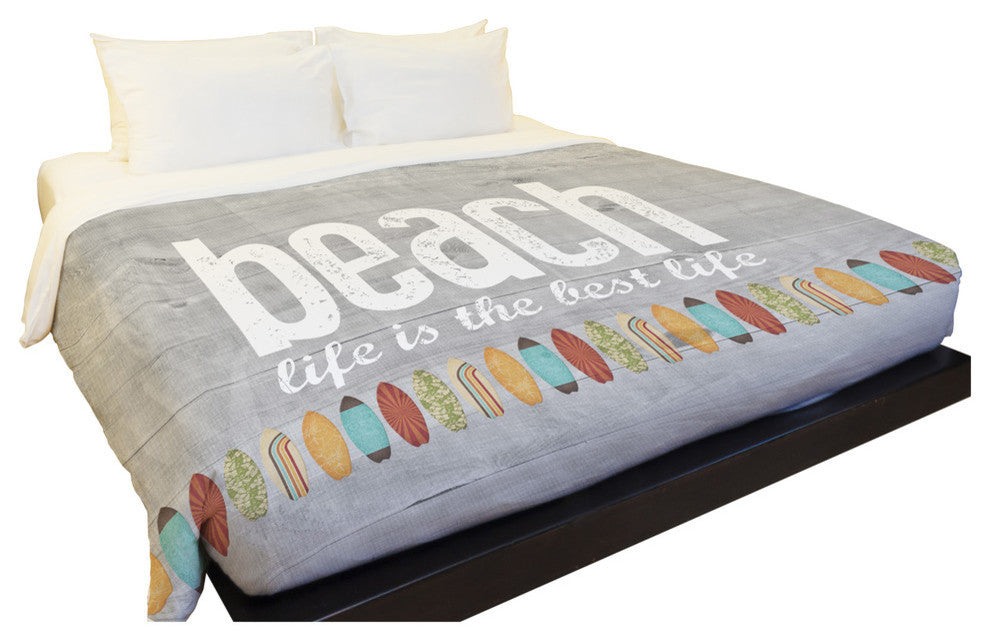 Beach Life, Gray Lightweight Full Queen Duvet Cover