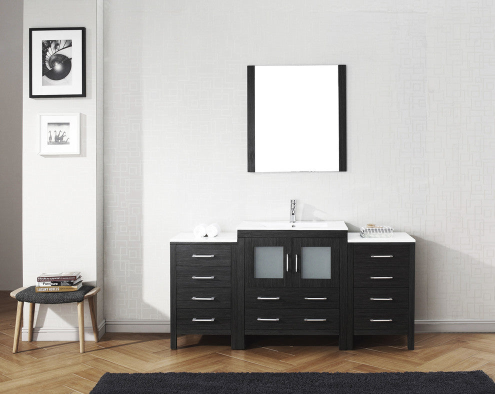 Virtu Dior 64" Single Bathroom Vanity, Zebra Gray, Faucet, Mirror