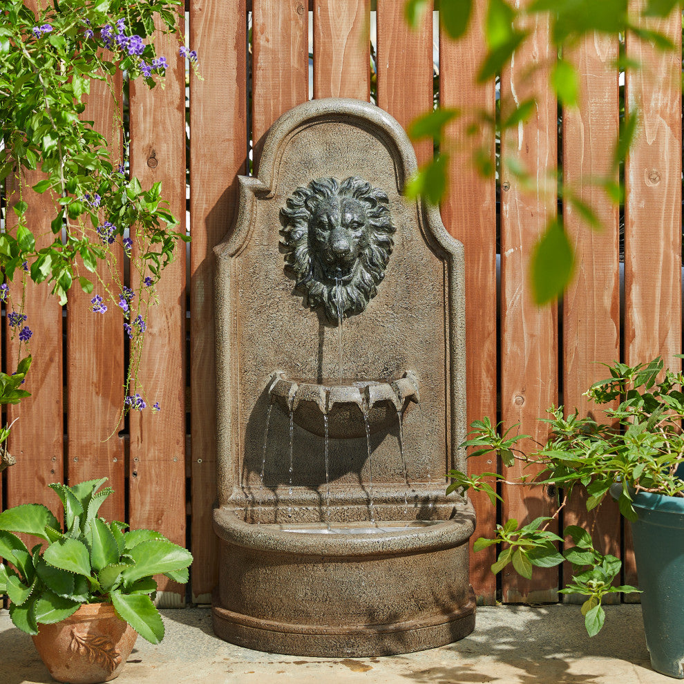 Faux Granite Lion Head Polyresin Fountain
