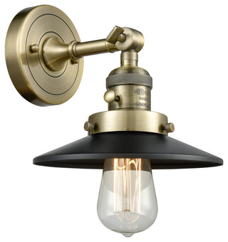 Railroad 1-Light Sconce, Antique Brass, Shade: Matte Black