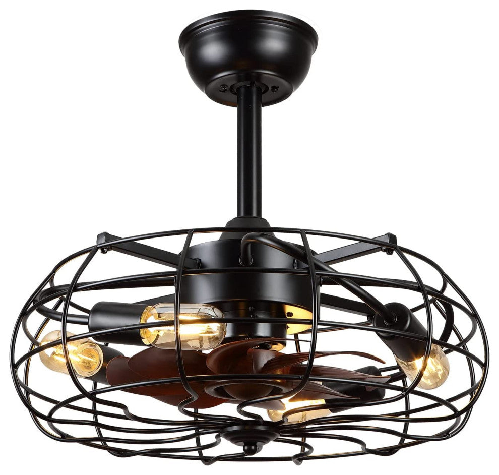 4 Light Caged Fan With Lights Remote Control Black Ceiling Fan Light