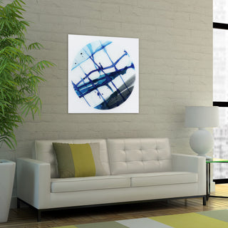 "Blue Stripes" Abstract Wall Art Frameless Free Floating Tempered Glass Panel