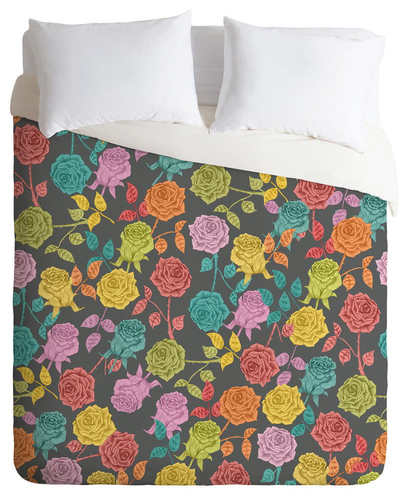 Deny Designs Bianca Green Roses Red Duvet Cover - Lightweight