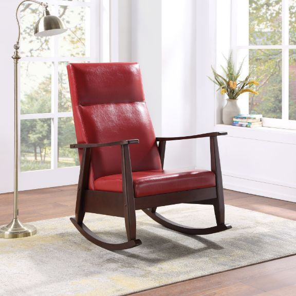 Raina Rocking Chair Red Pu  Espresso