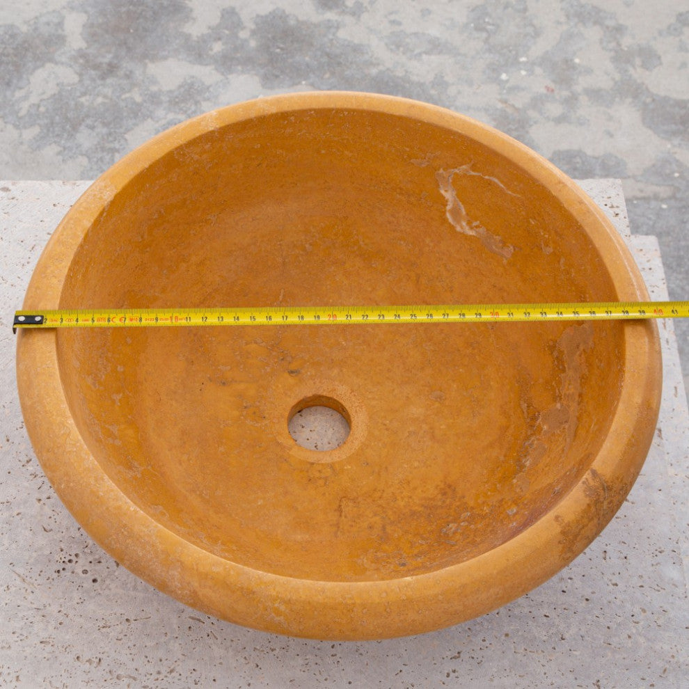 Natural Golden Sienna Natural Stone Vessel Sink Honed and Filled  (D)16" (H)6"
