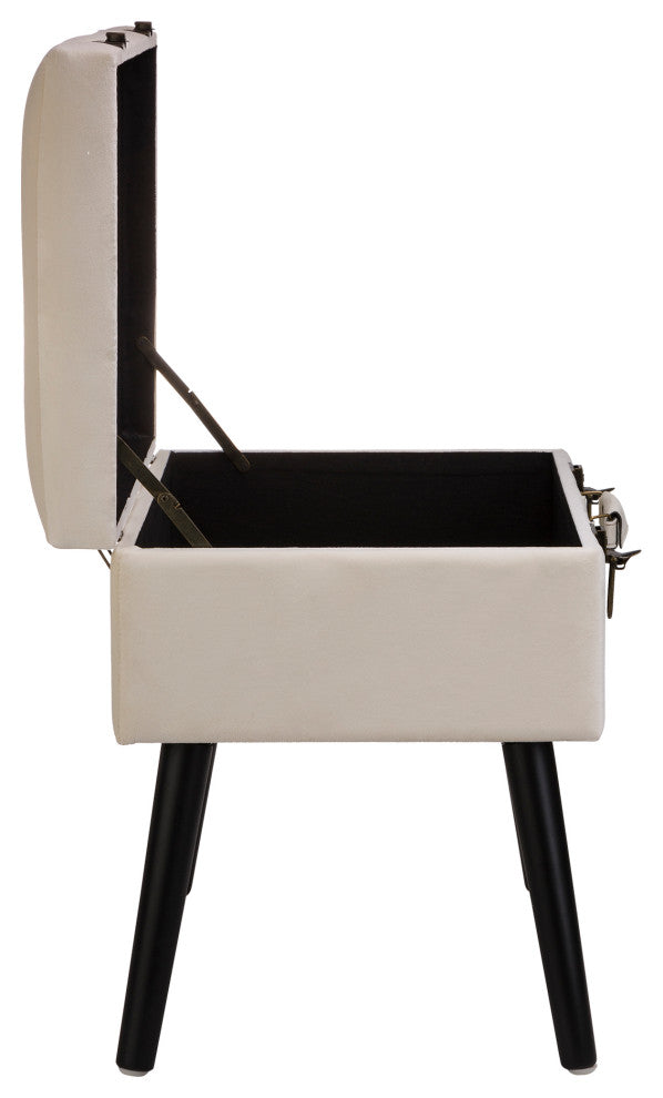 19.69"L Velvet Upholstered Storage Stool, Seashell White