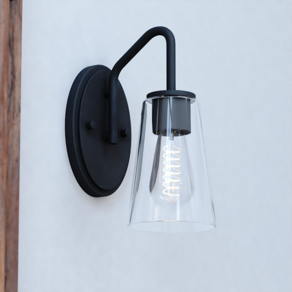 Beverly 1 Light Matte Black Bathroom Vanity Wall Sconce Fixture Clear Glass