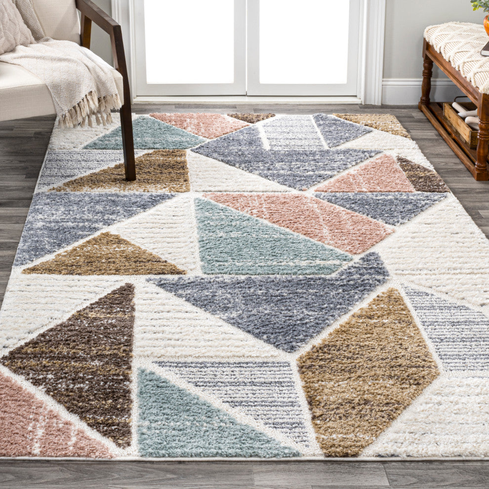 Aileen Geometric Scandi Colorblock Carved Multi 3'x5' Area Rug