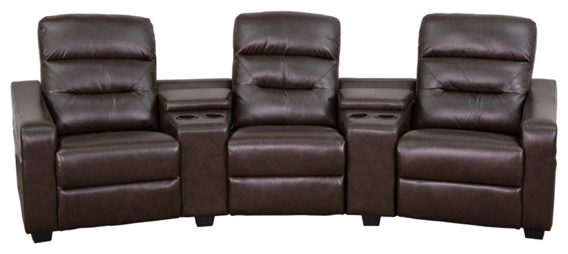 Futura Series 3-Seat Reclining Leather Seating Unit, Cup Holders, Brown