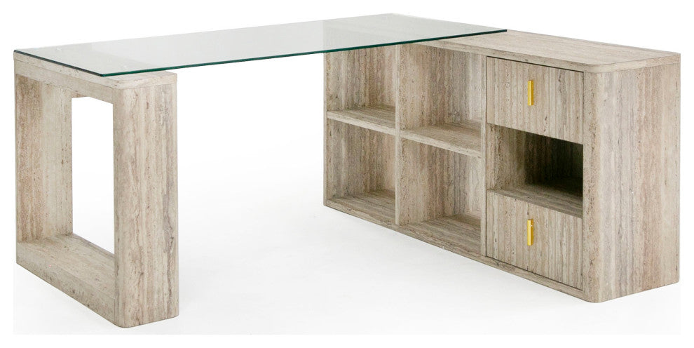 Nova Domus Roma Modern Glass, Travertine Reversible Desk