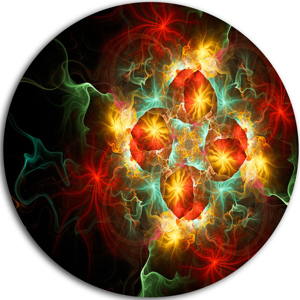 Fractal Yellow N Red Flower, Floral Art Round Wall Art, 23"