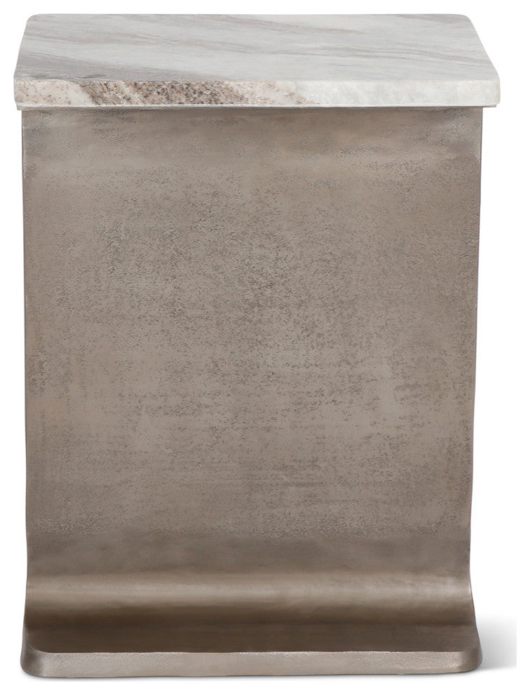 Marbelle I-Beam Marble Side Table, Toronto Sand/Antique Nickel Finish