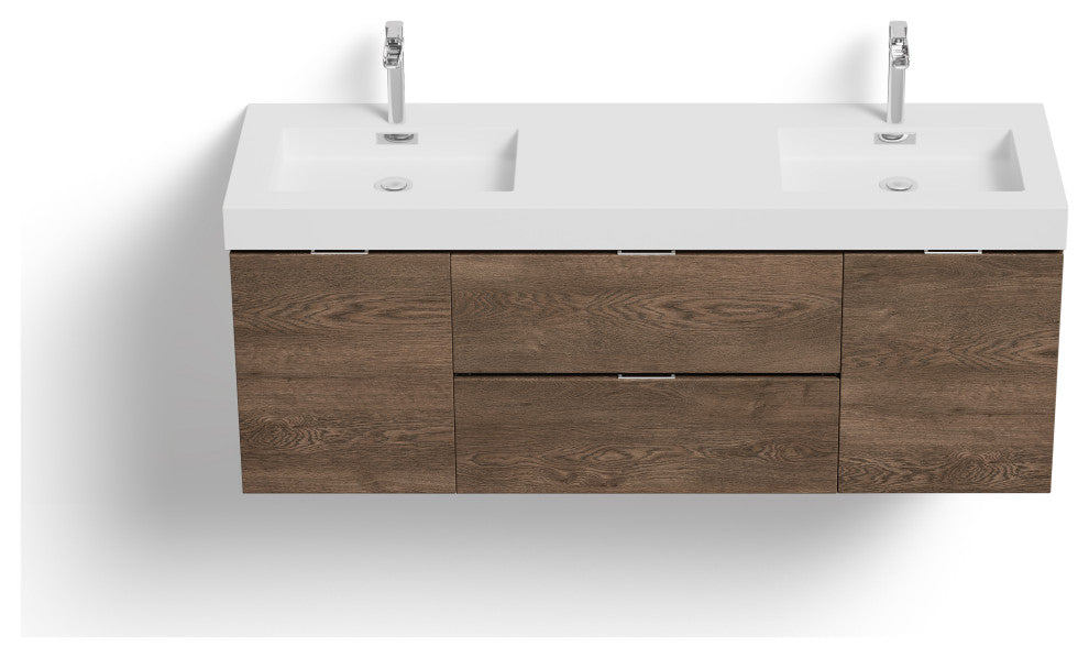 Boutique Bath Vanity, Butternut, 60", Double Sink, Wall Mount