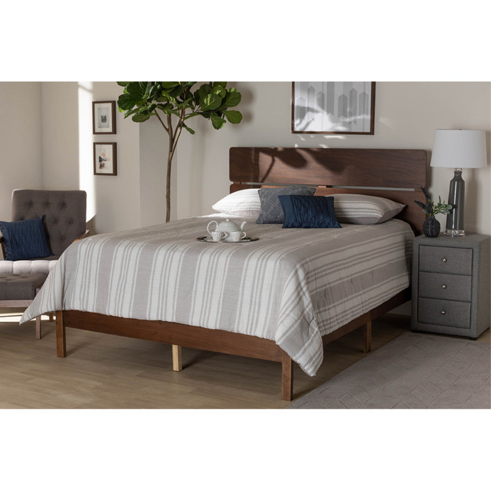 Anthony Modern and Contemporary Walnut Brown Finished Wood Queen Size Panel Bed