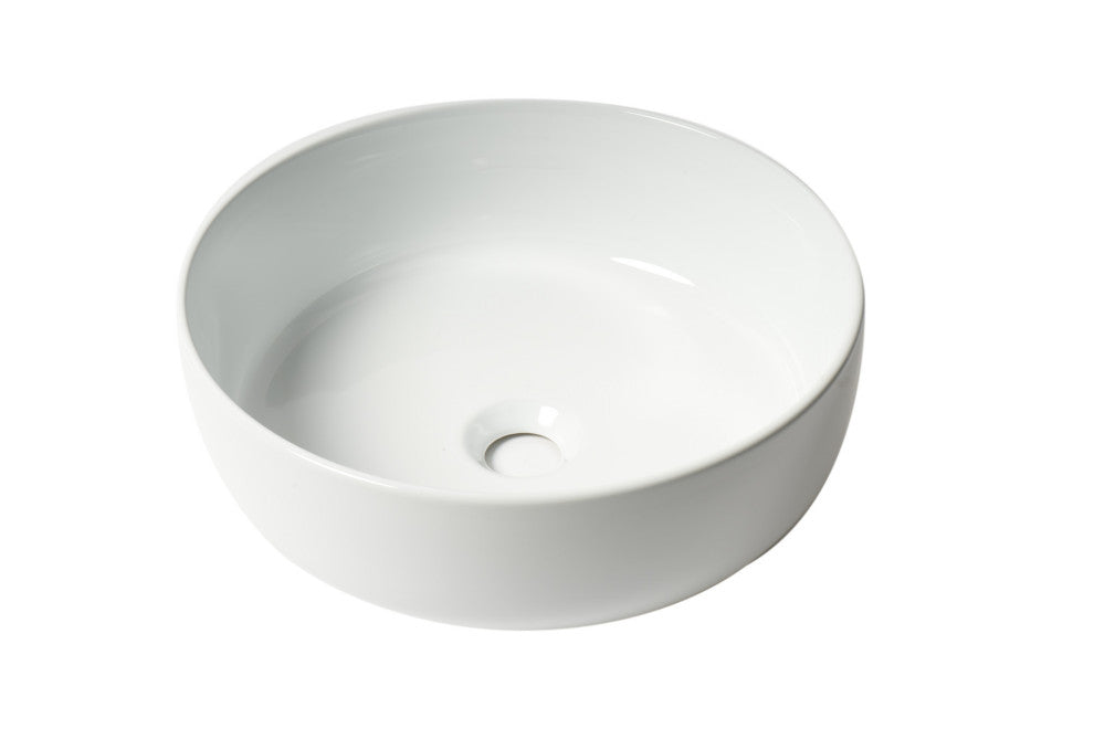 White 15" Round Above Mount Ceramic Sink