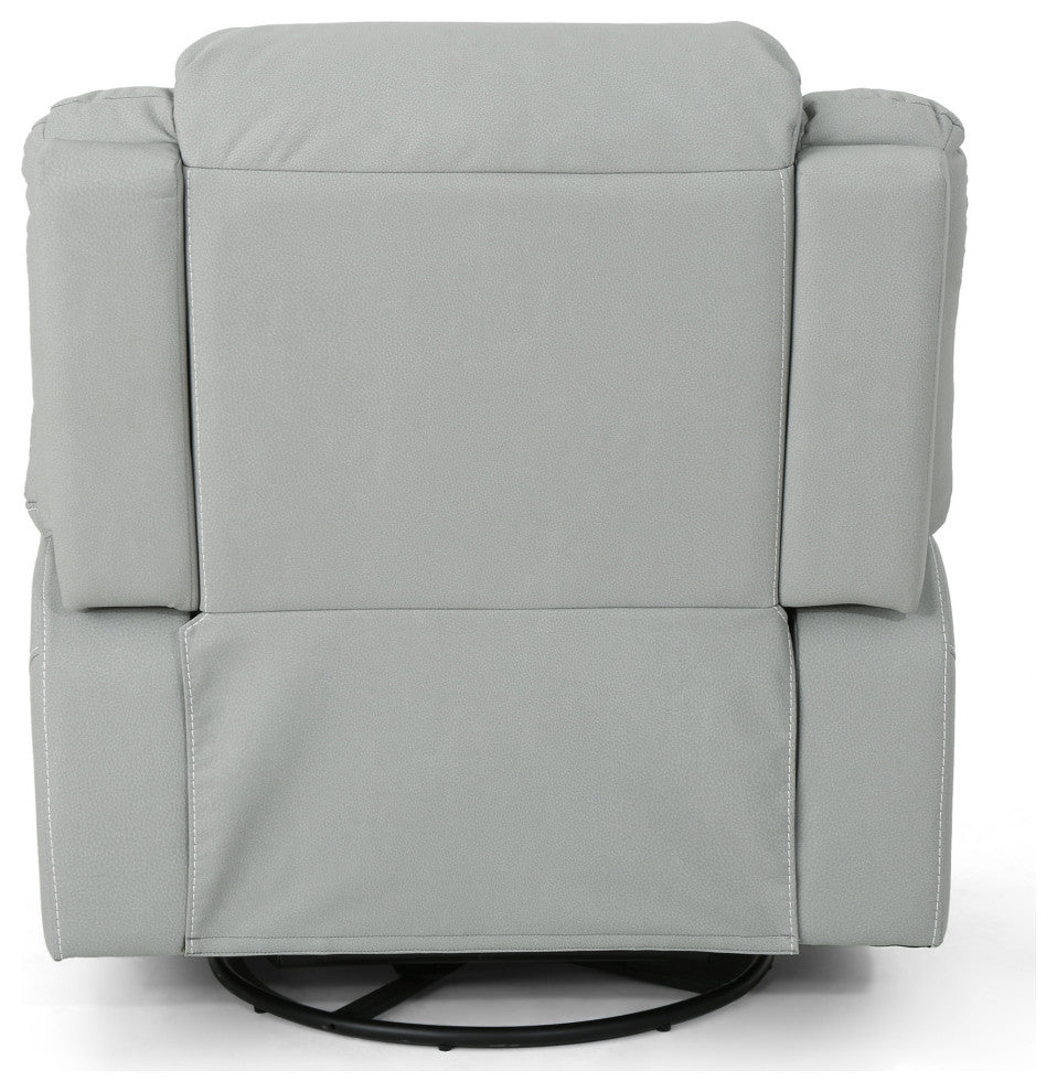 GDF Studio Teresa Classic Tufted Leather Swivel Recliner, Light Gray/Black