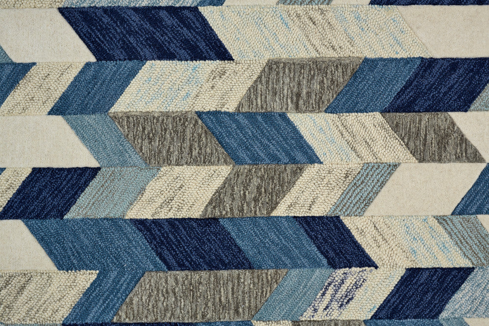Weave & Wander Oria Tufted Blue/Ivory Rug, Blue/Ivory, 9'-6" X 13'-6"