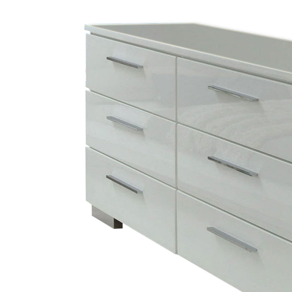 Benzara BM203174 Wooden Dresser With 6 Drawers/Bar Pull H&les, White/Silver