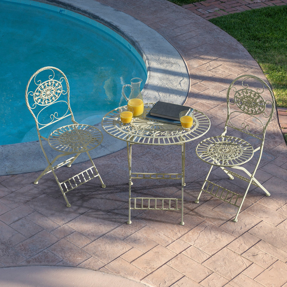 3-Piece Oval Bistro Set Folding Table and Chairs Patio Seating, White