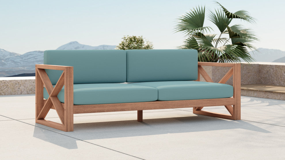 Anguilla Waterproof Fabric Upholstered Outdoor Sofa, Blue